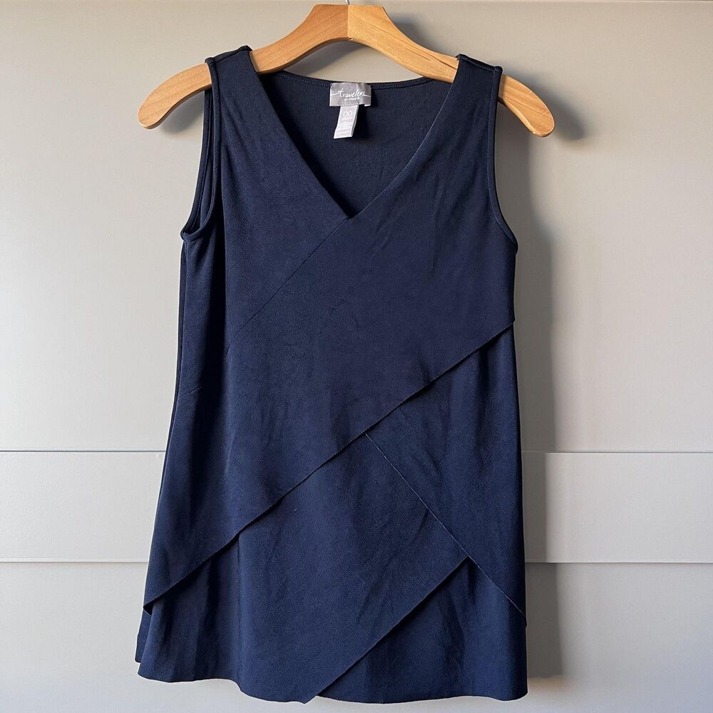 Chicos Travelers Top Women 00 XS Black Sleeveless V‎ Neck Asymmetrical Layered